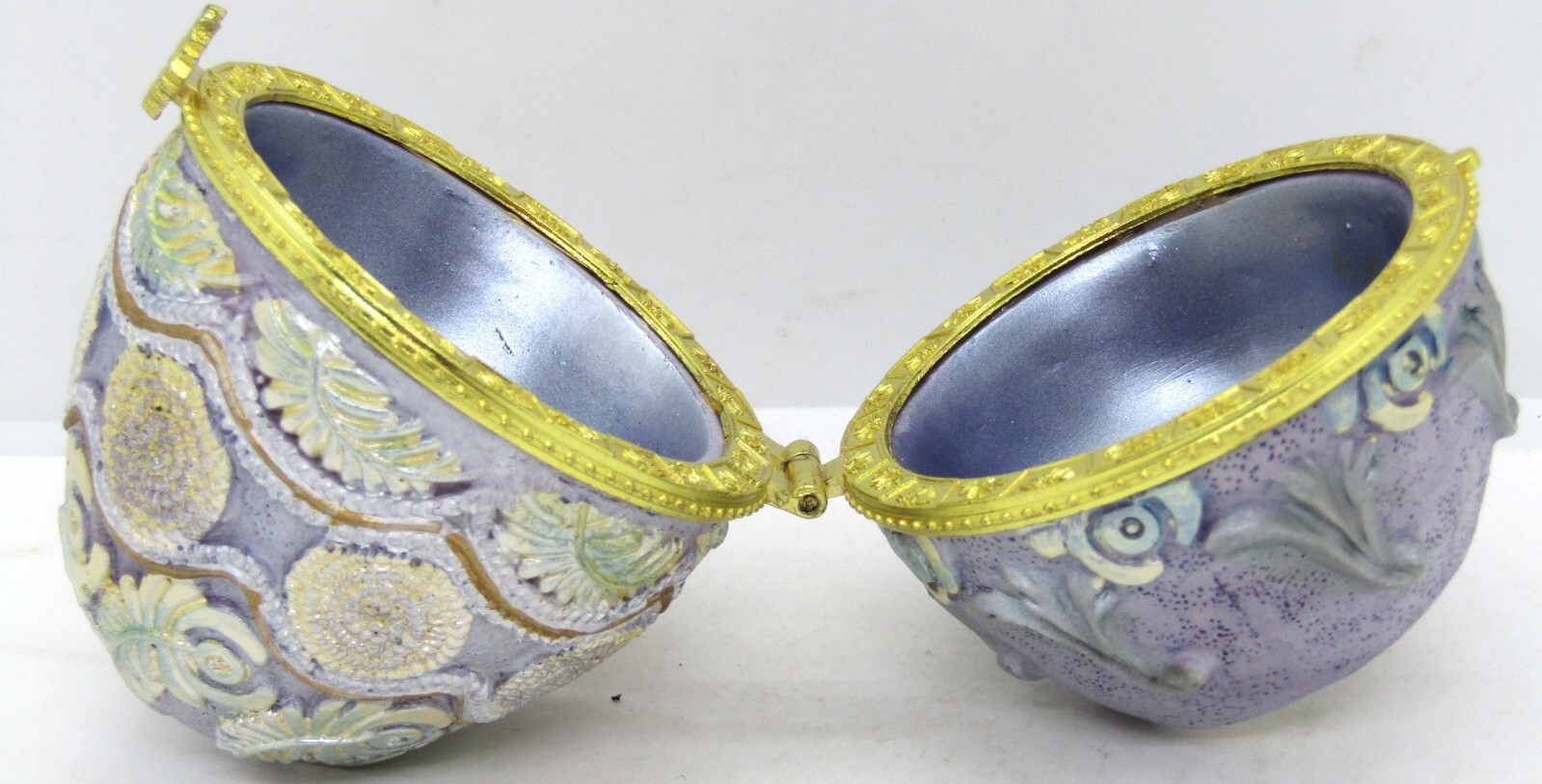Decorative Easter Egg Resin Hand-Painted Blue Lined Trinket Box. 3 1/2" High.