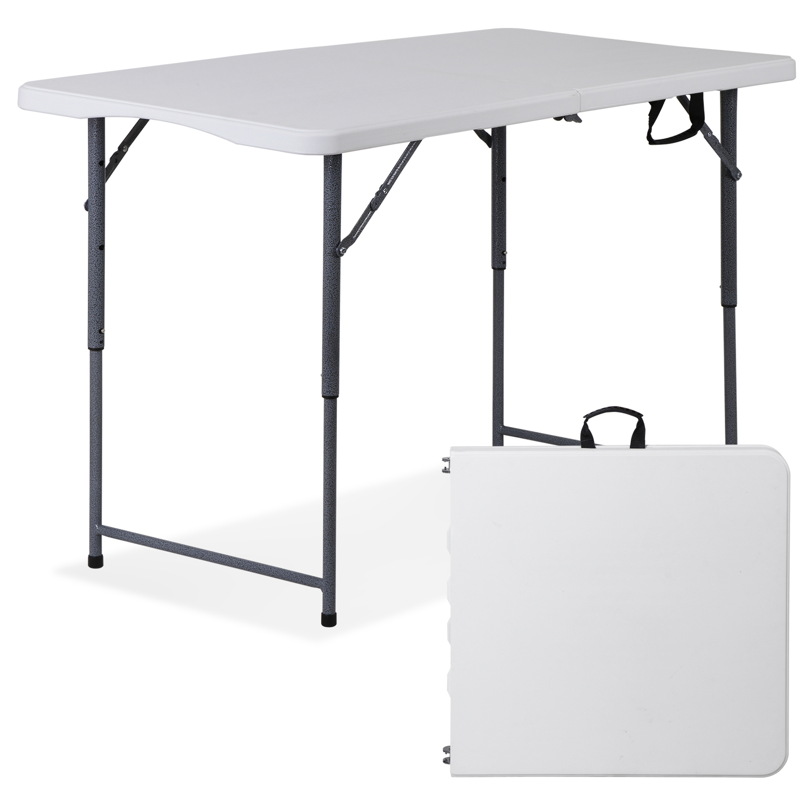4ft Folding Table Foldable Legs & Adjustable Height Utility Camping Table White