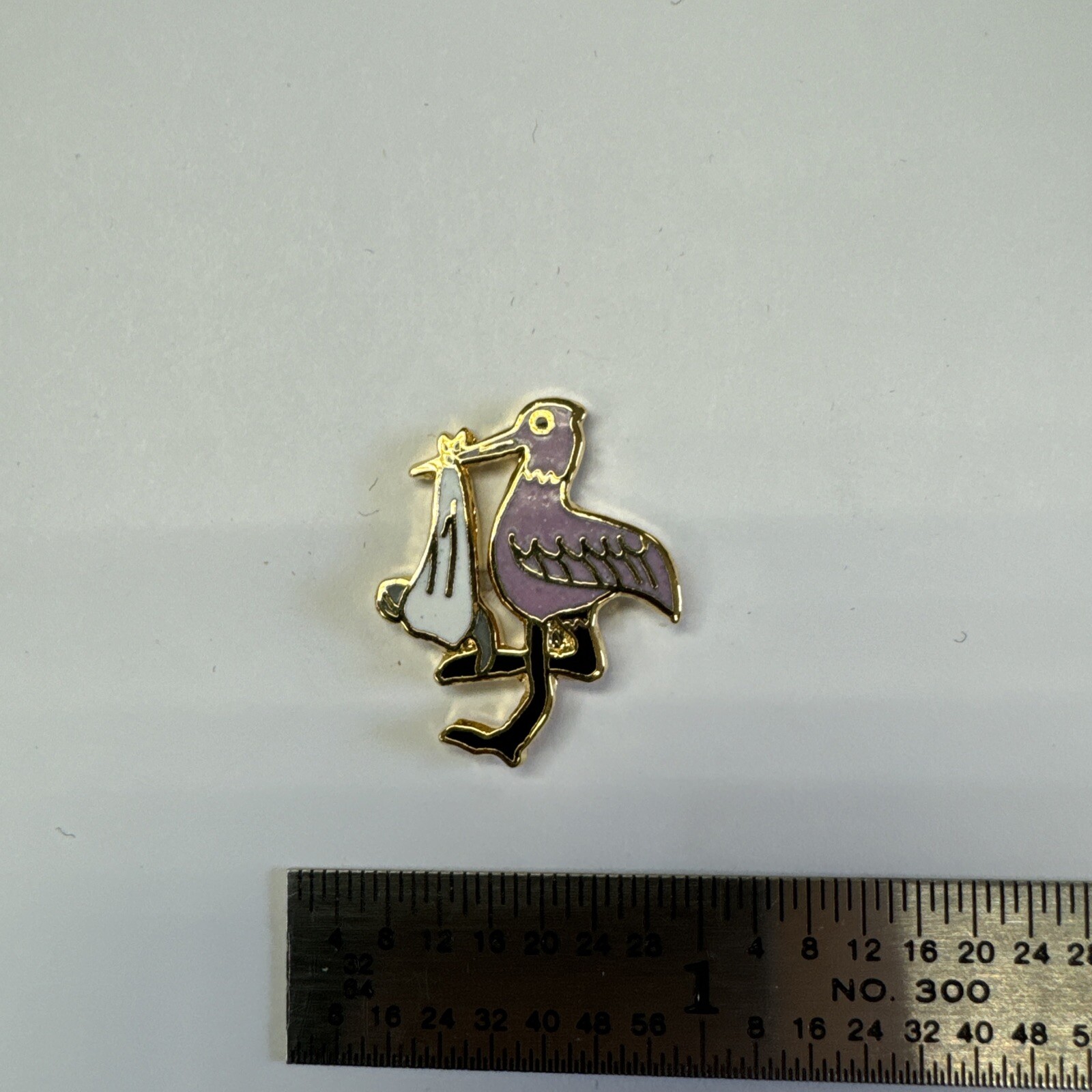 Stork Pink, White And Gold Pin - New