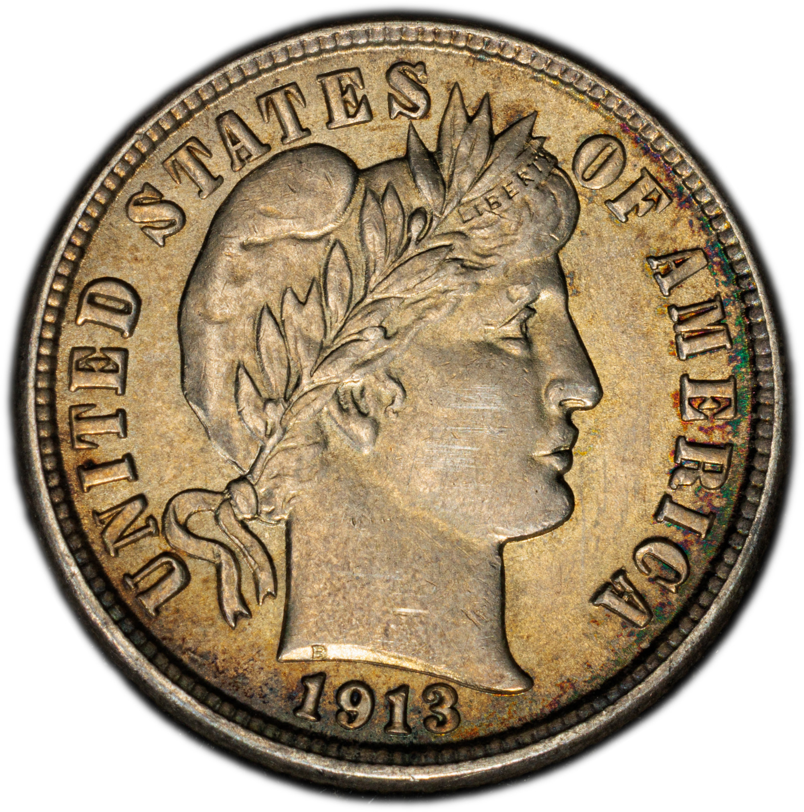 1913-P PCGS Genuine AU Barber Dime | Subtle Rim Toning | 40th Anniversary Label