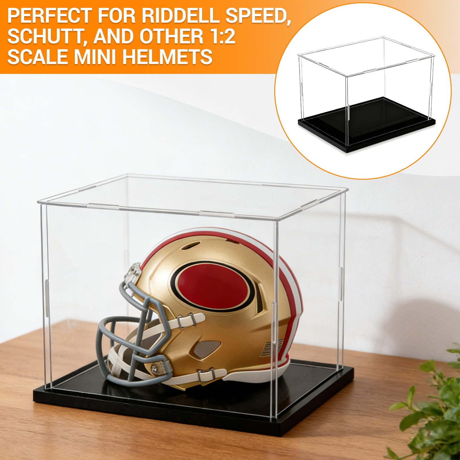 Mini Helmet Display Case with UV Protection  for 1:2 Scale Football Baseball