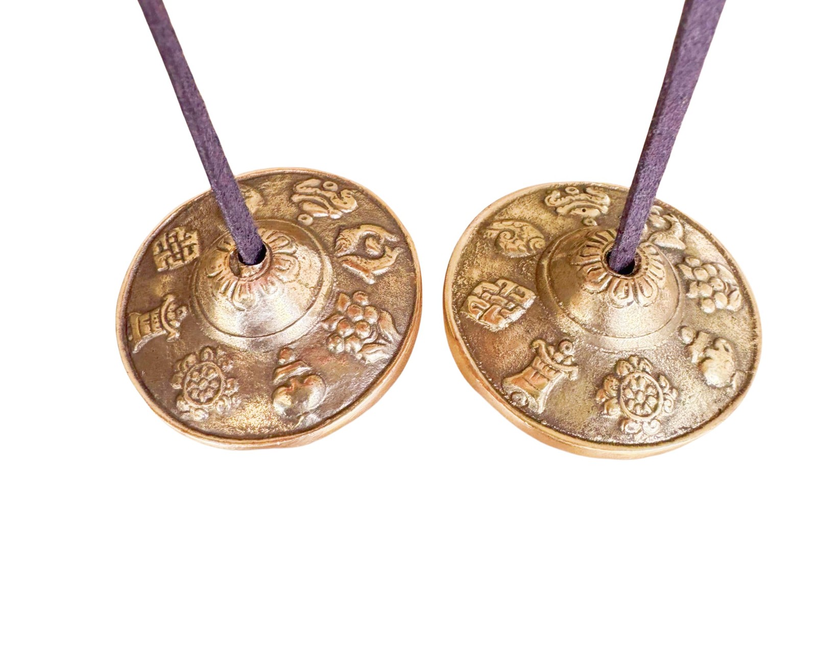 Tingsha Cymbals 2.6" Bronze Meditation Bells with Drawstring Bag, Sanskrit
