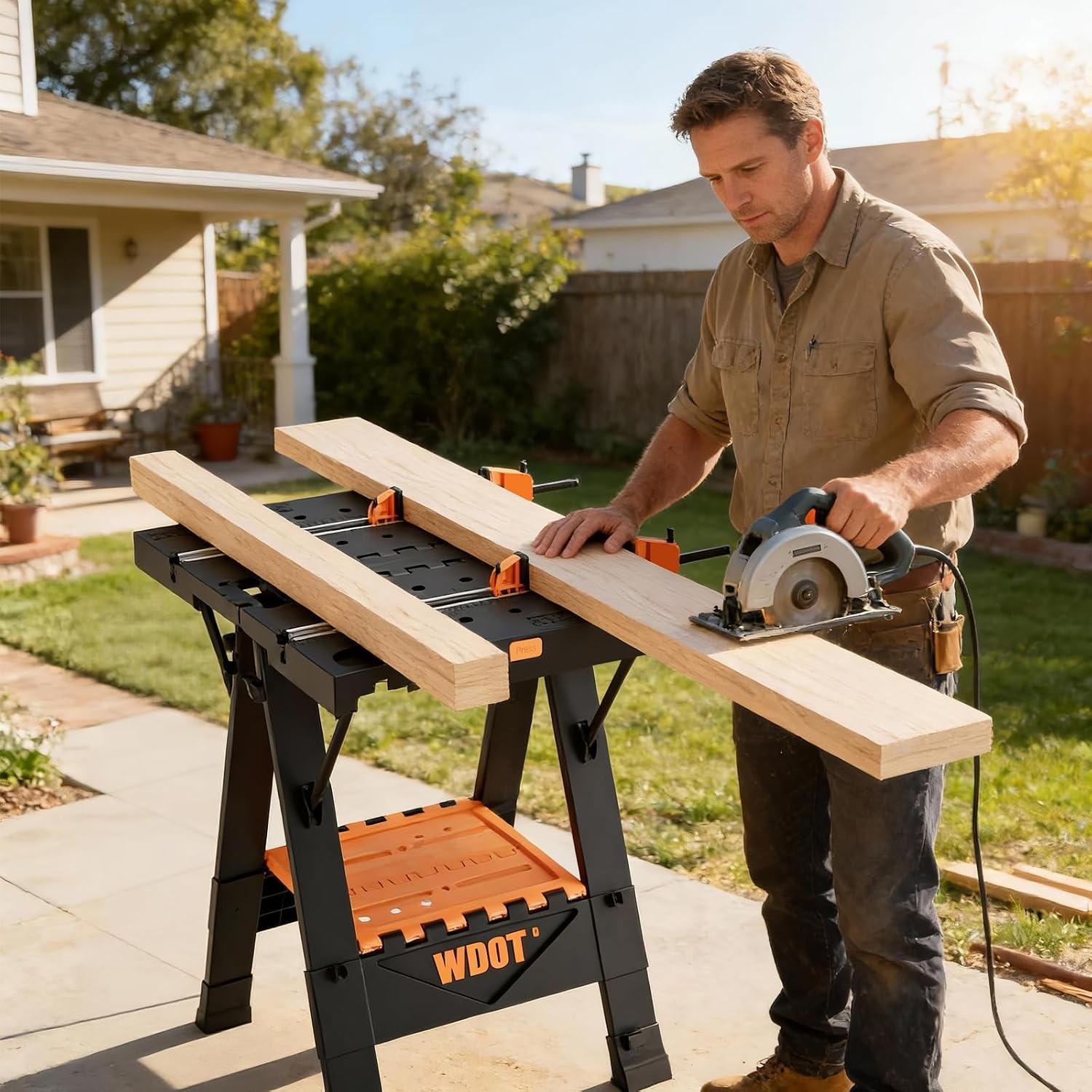 Work Bench Table 2 in 1 Portable Folding Workbench for Garage Sawhorse