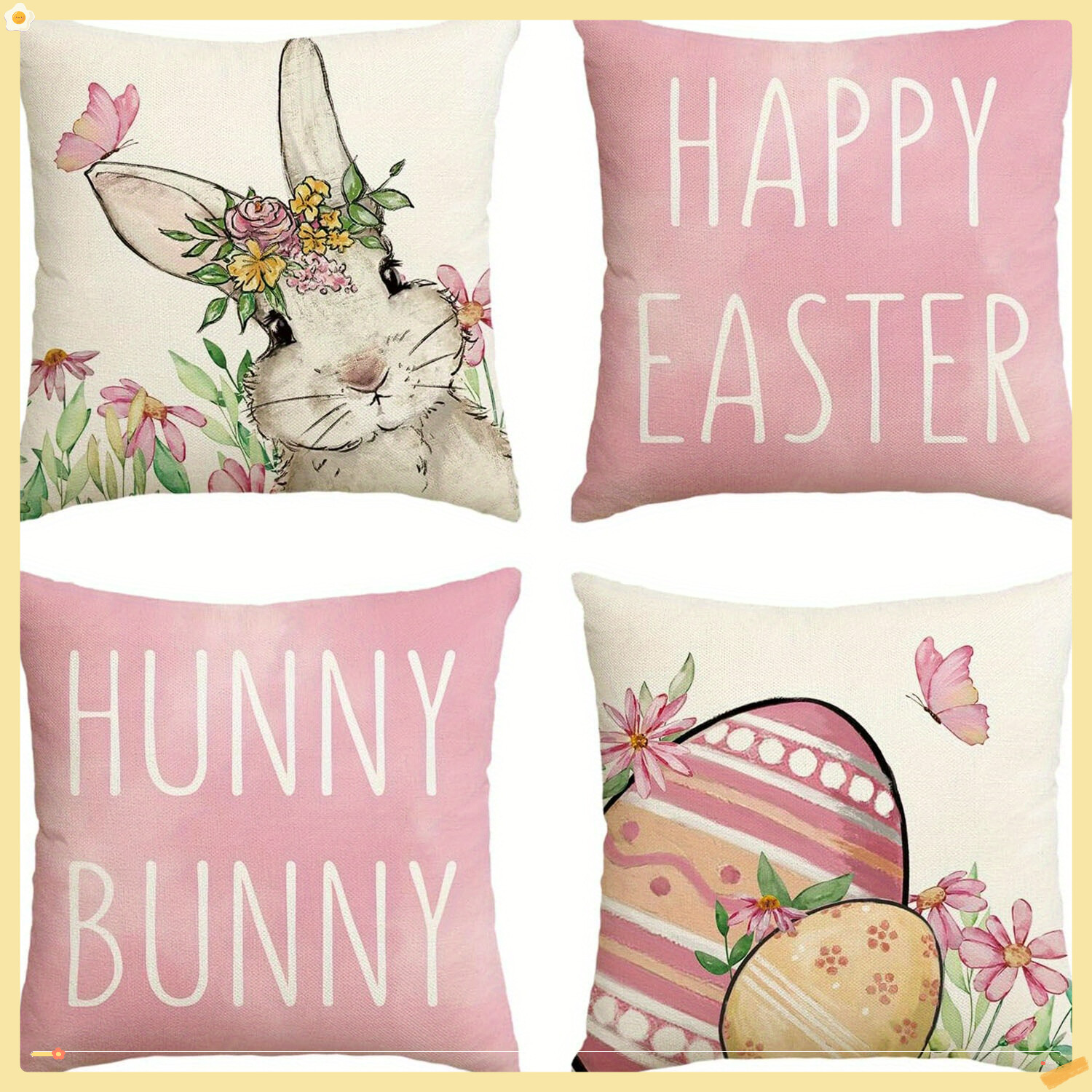 4 Pieces Happy Easter Bunny Cute Pillow Covers for Home Sofa