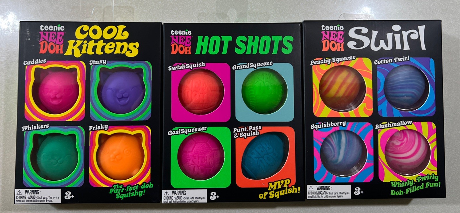 NEW 2026 TEENIE Nee Doh  COOL CATS,HOT SHOTS, SWIRL LOT 3 12 BALLS