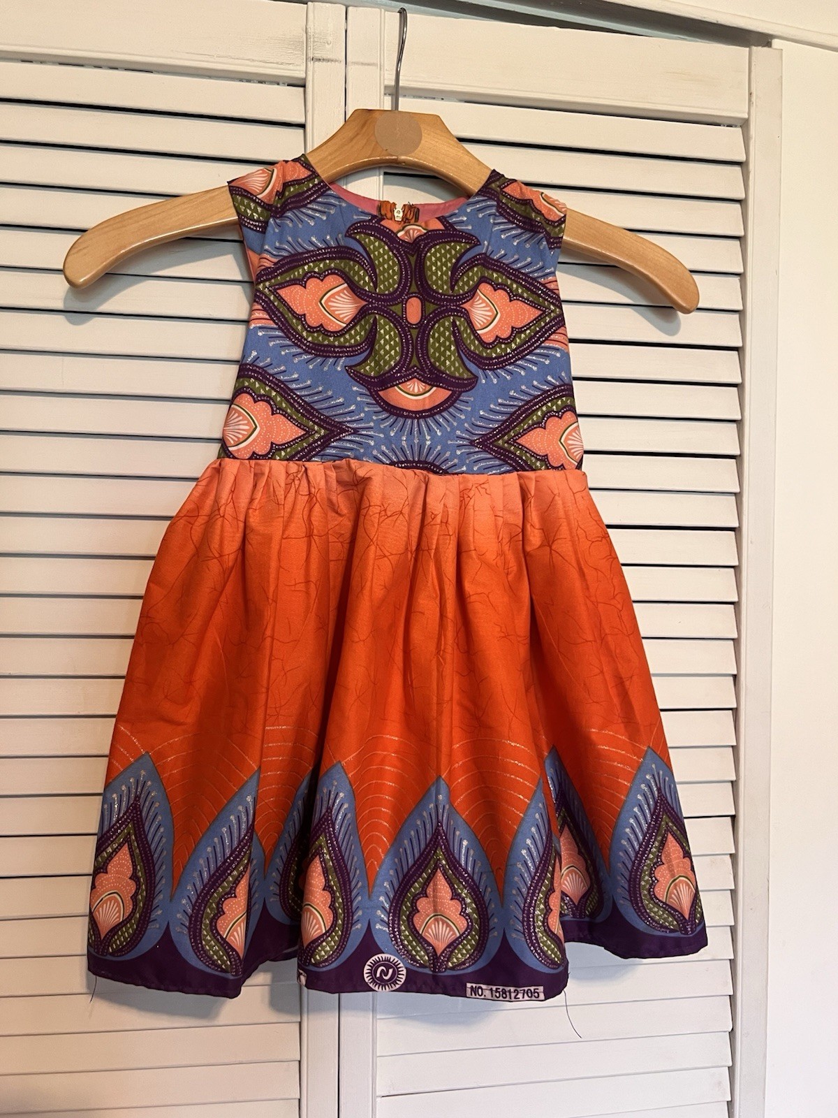 NIGERIAN AFRICAN Kids Girls Dress Size 4T Handmade Aline Sleeveless Orange Blue