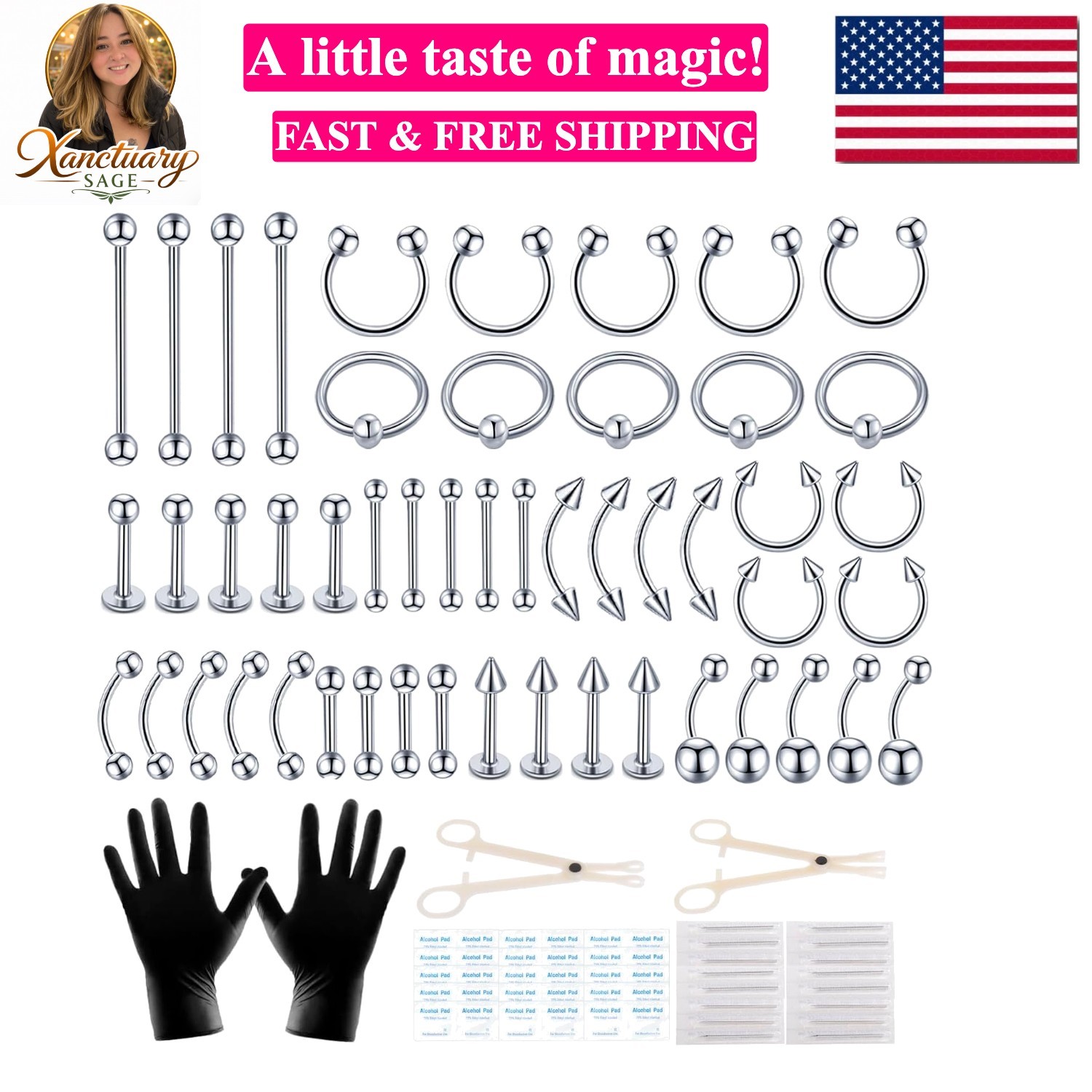 104pcs Piercing Kit 14G16G Kit Piercing Kits for all piercings Stainless stee...