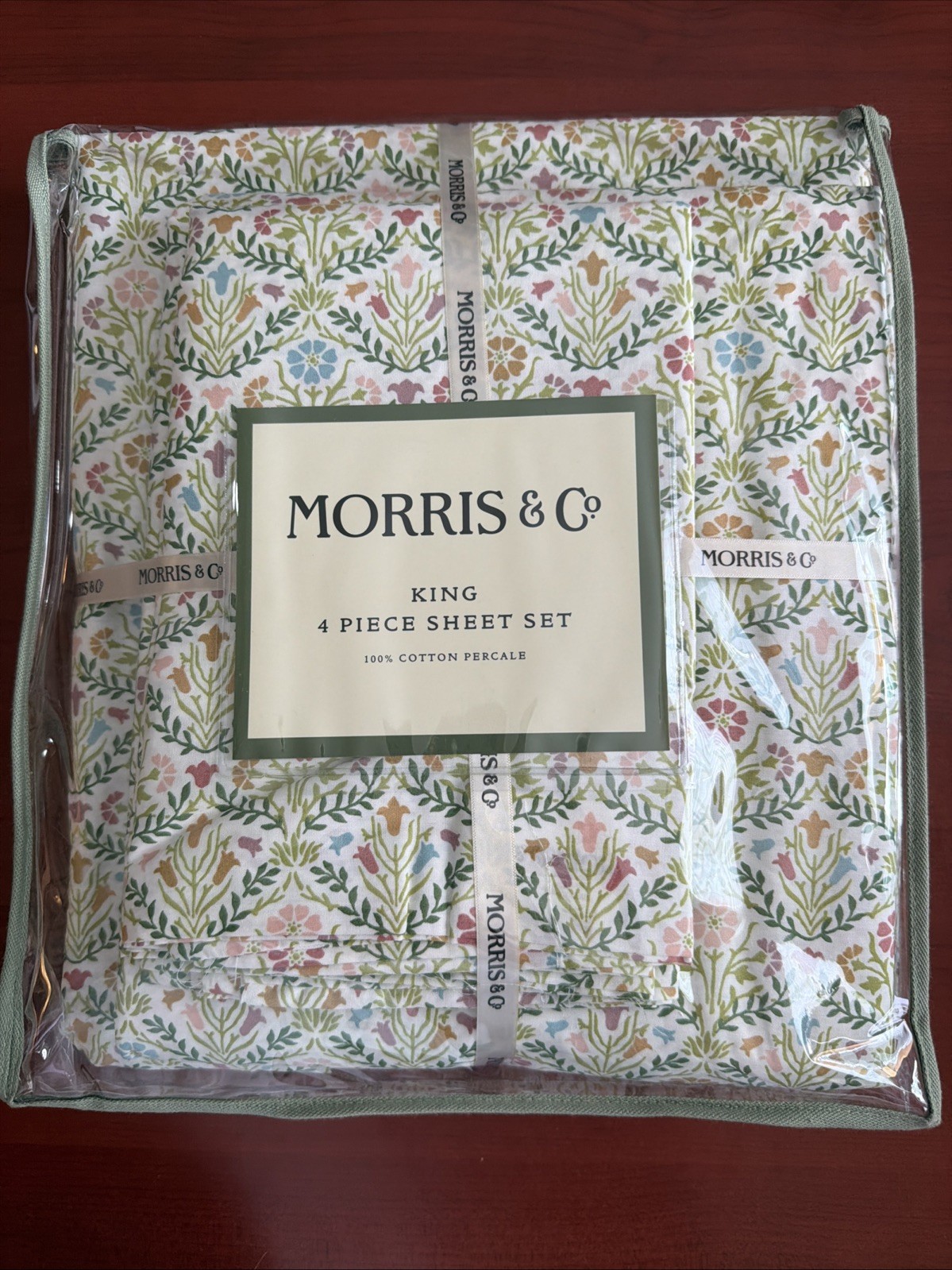 William MORRIS & CO. King Sheet Set Bellflowers 100% Cotton Percale 4pcs - NEW