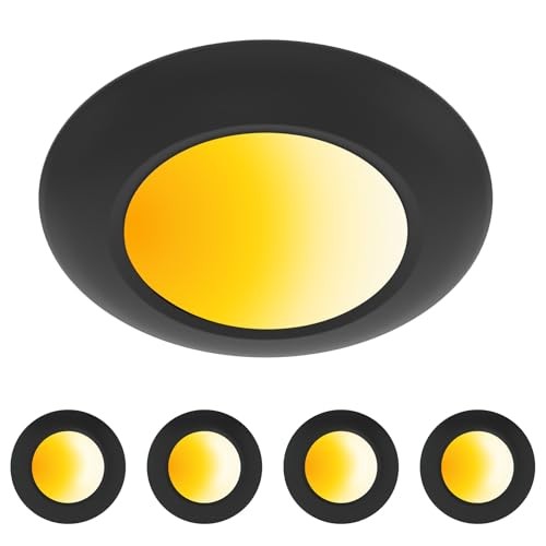 Black 6 Inch LED Disk Light: Surface Mount Low 5CCT Switchable Black-4pack