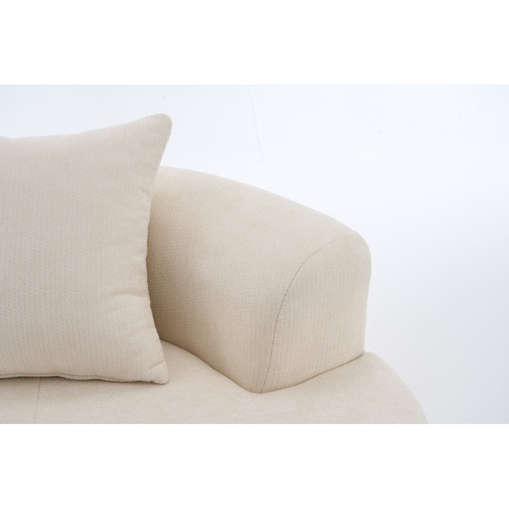 Crescent-shaped sofa, modern low-back design with deep cushions, self-inflating