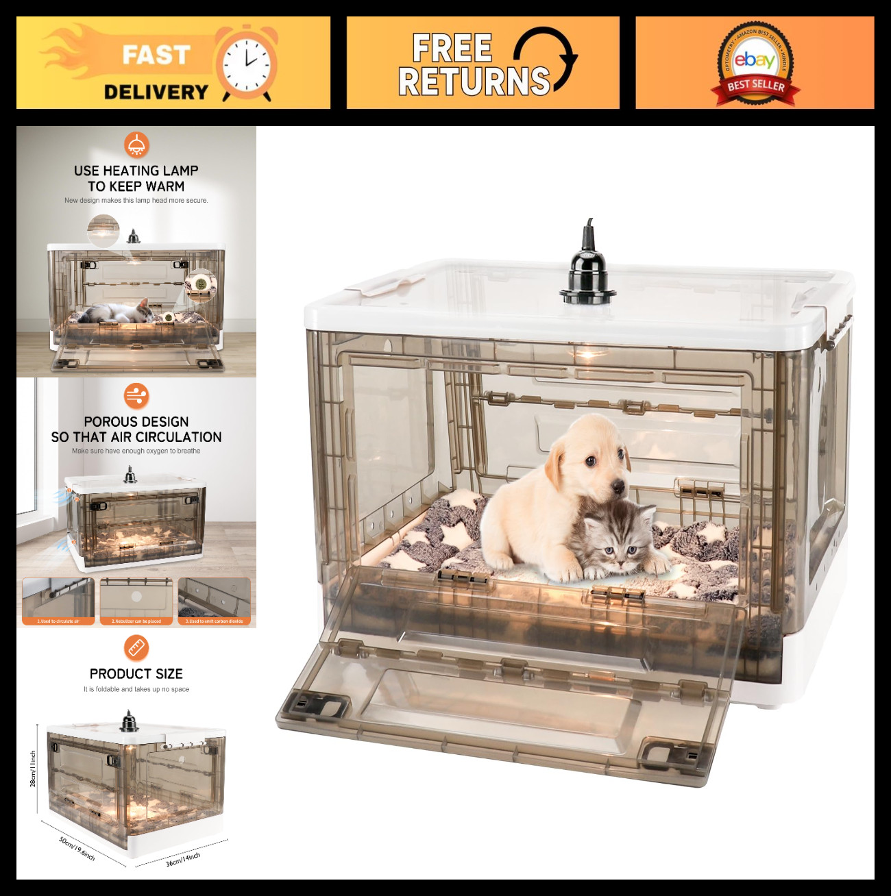 Puppy Incubator with Heating - Newborn Puppy & Kitten Care, 55L Bed Mat Included