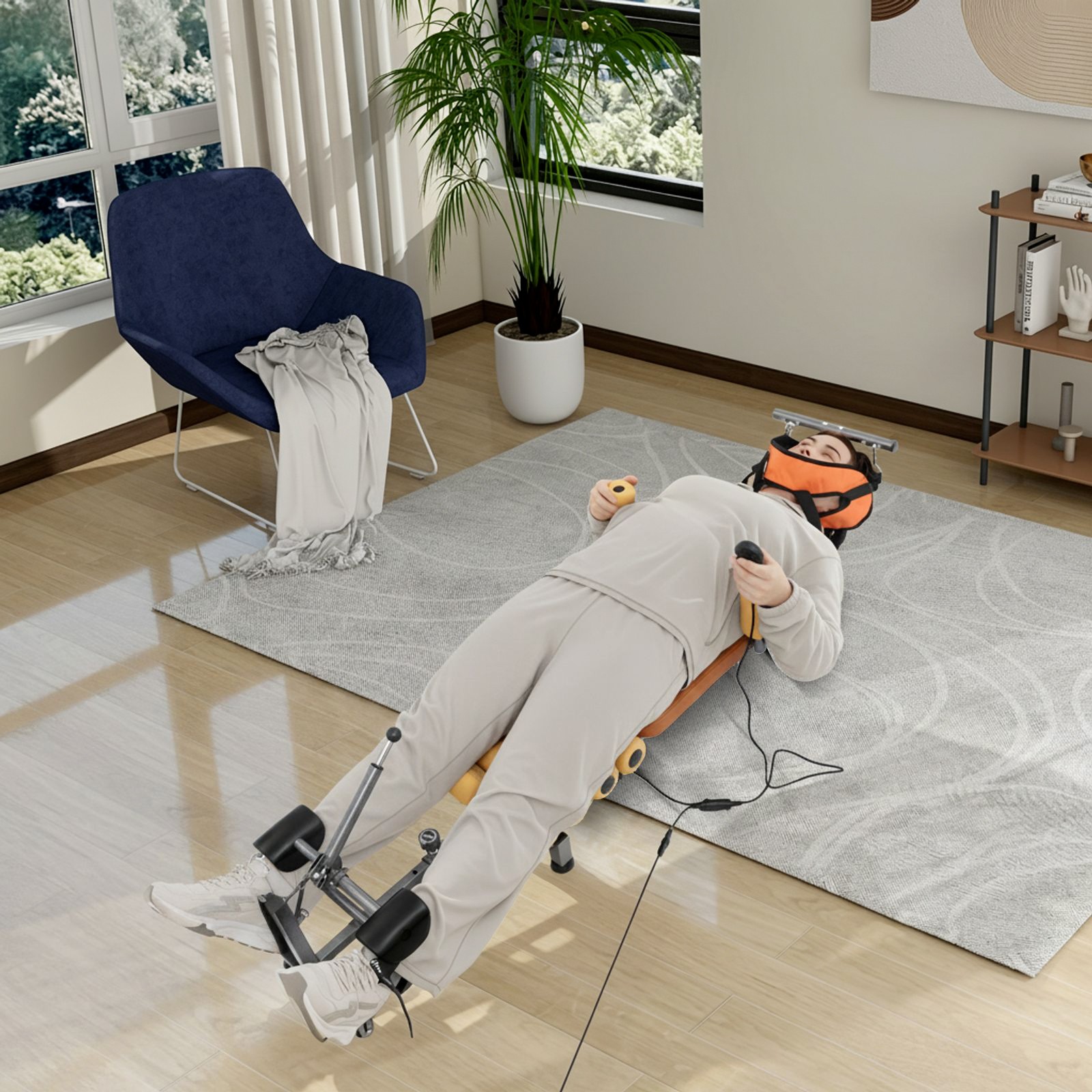 Adjustable length Brown Electric Stretching Bench With 4 Rubber Support Feet