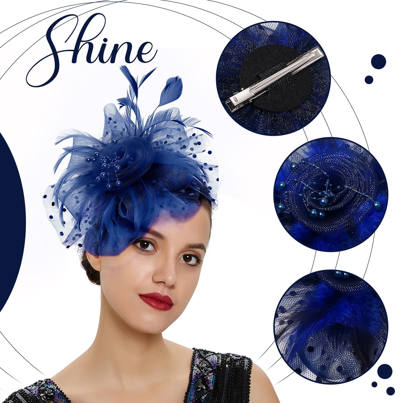 Womens Classic Feather French Net Veil Hat Headdress for Tea Party Horse Racing