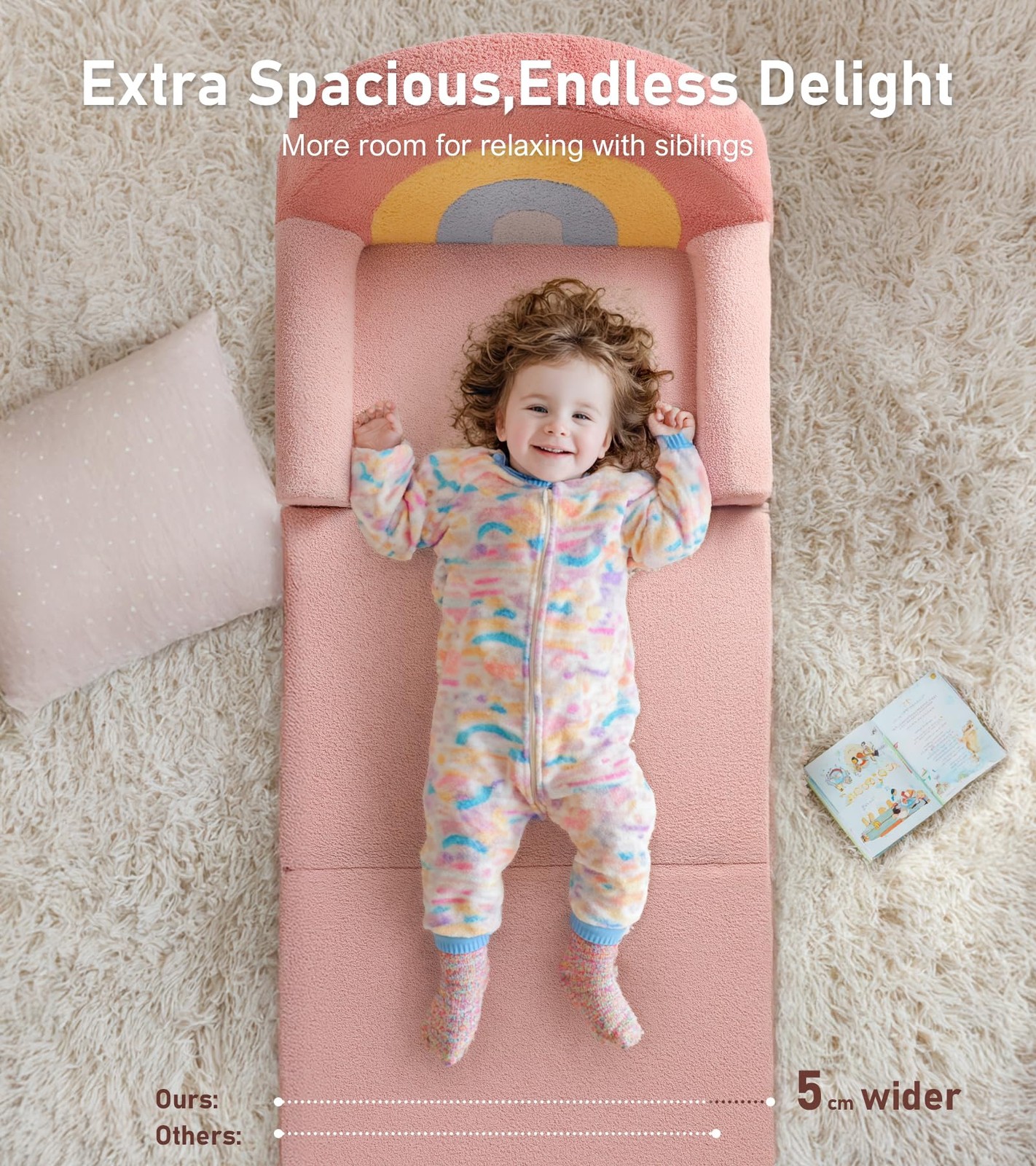 Extra Wide Soft Toddler Couch Fold Out, 2-in-1 Kids Couch, Convertible Kids S...