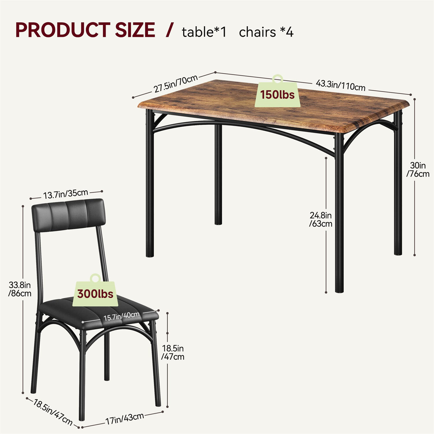 ✈️💒Dining Table Set for 4 Kitchen Table and Chairs Metal and Wood Upholstered C