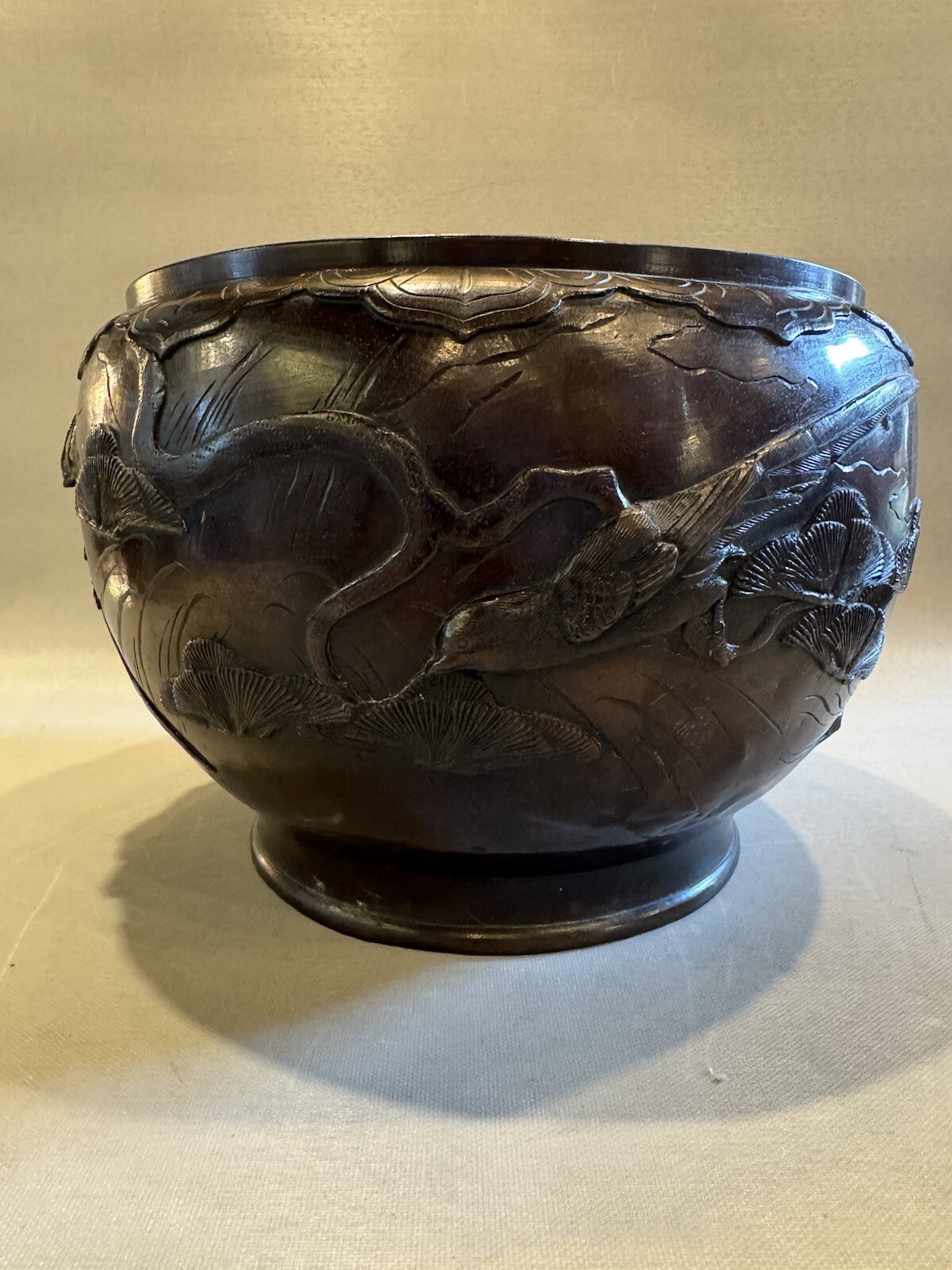Antique Asian Bronze Jardiniere Planter Pot 12" diameter
