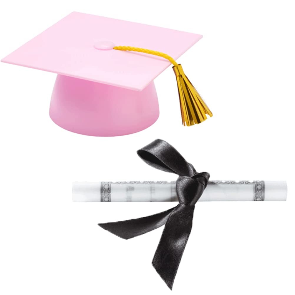 Pink Plastic Graduation Cap Cake Topper Large Paper Diploma Party Decor