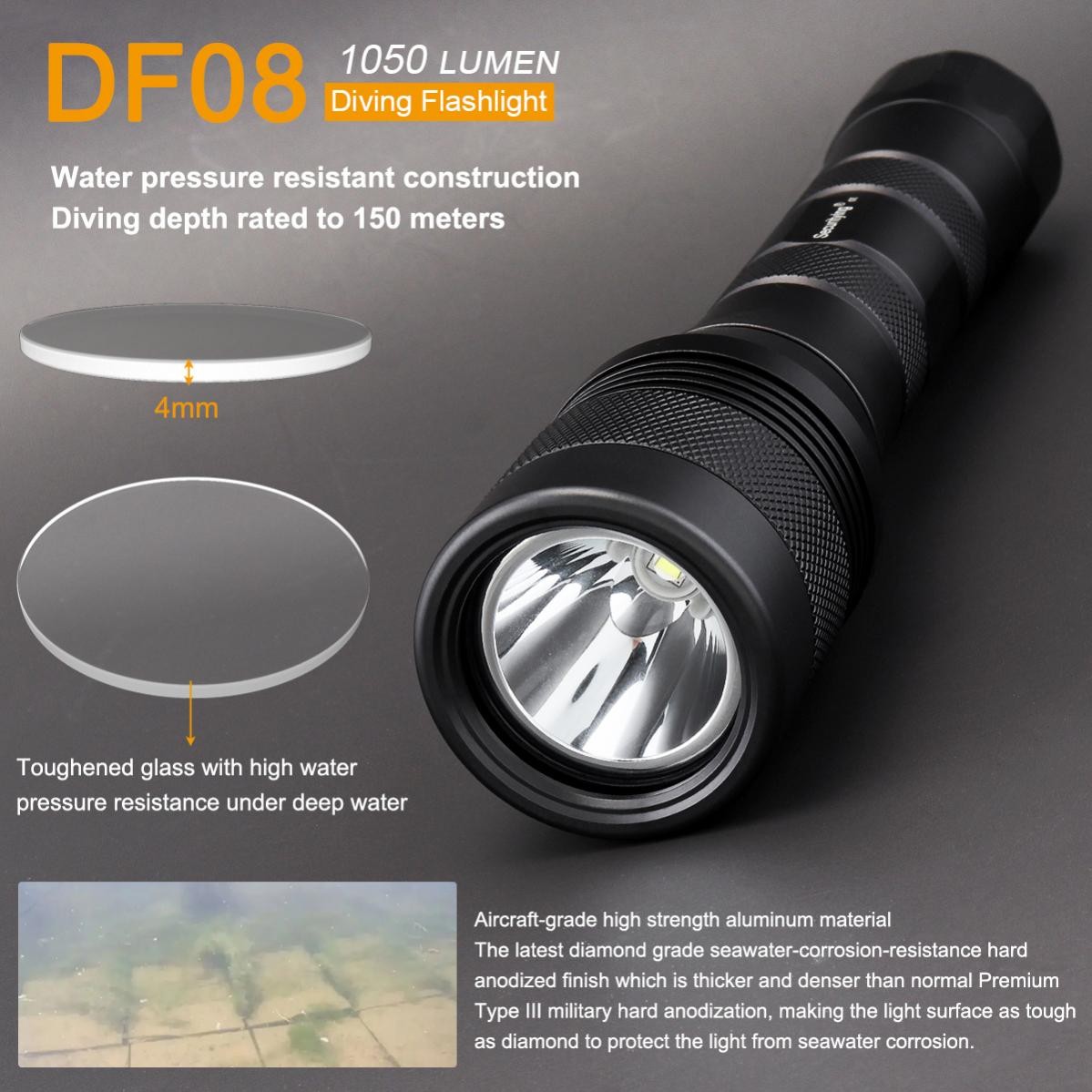 Dive Light Scuba Diving Flashlight Waterproof Torch Safety Dive Light Underwater