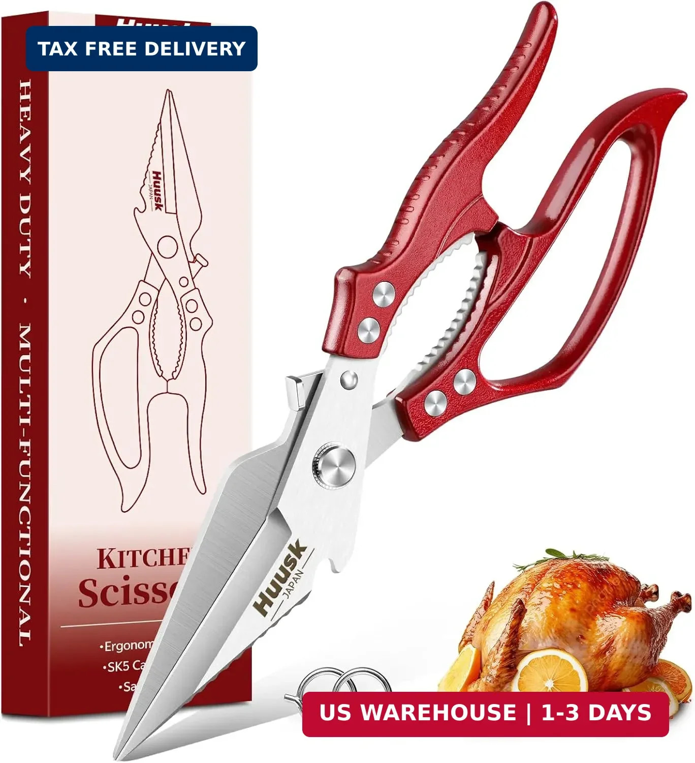 Huusk Kitchen Scissors Heavy Duty - All Purpose Poultry Shears for Chicken, Meat