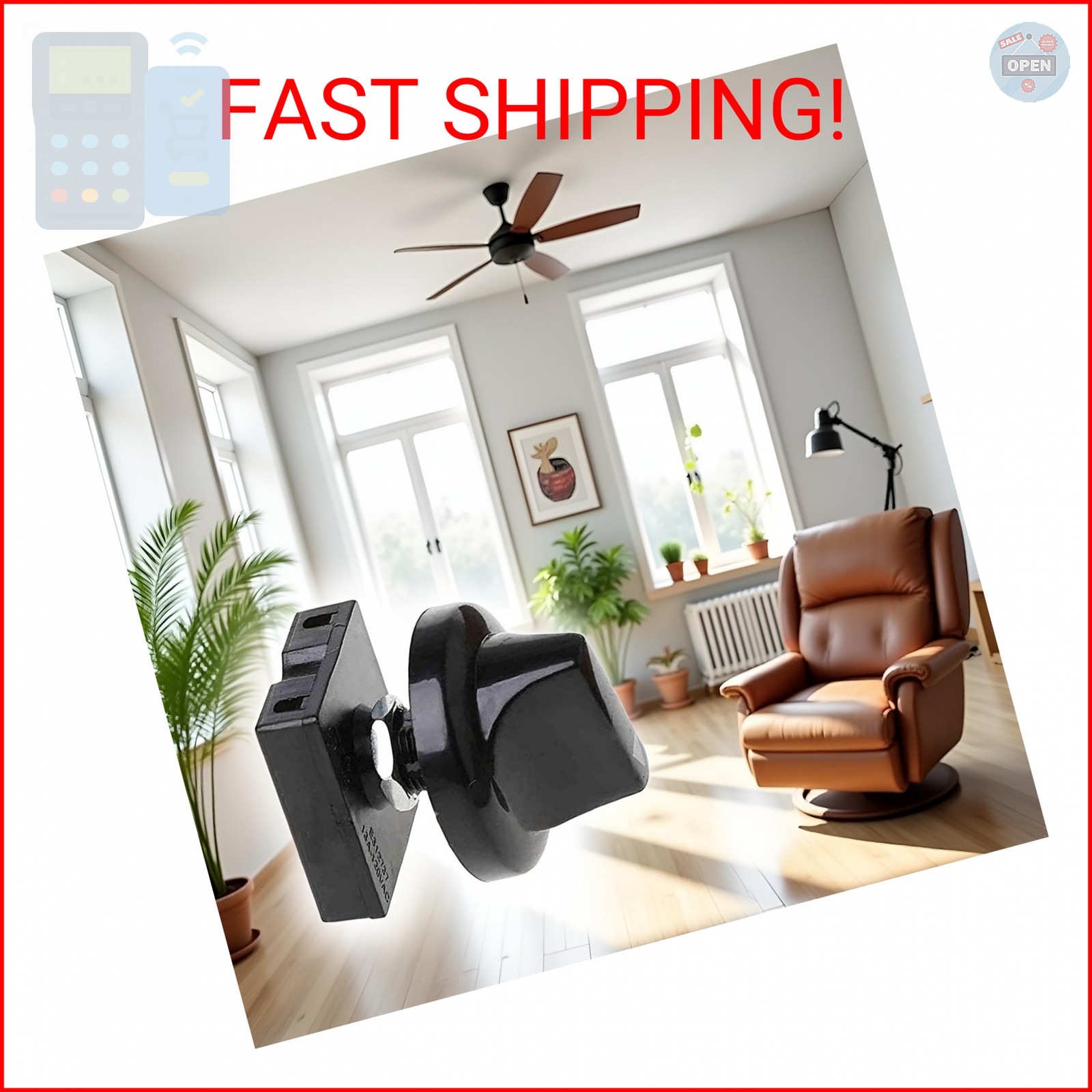 Black Fan Rotary Switch 4 Position 3 Speed Selector Switch Governor with Button
