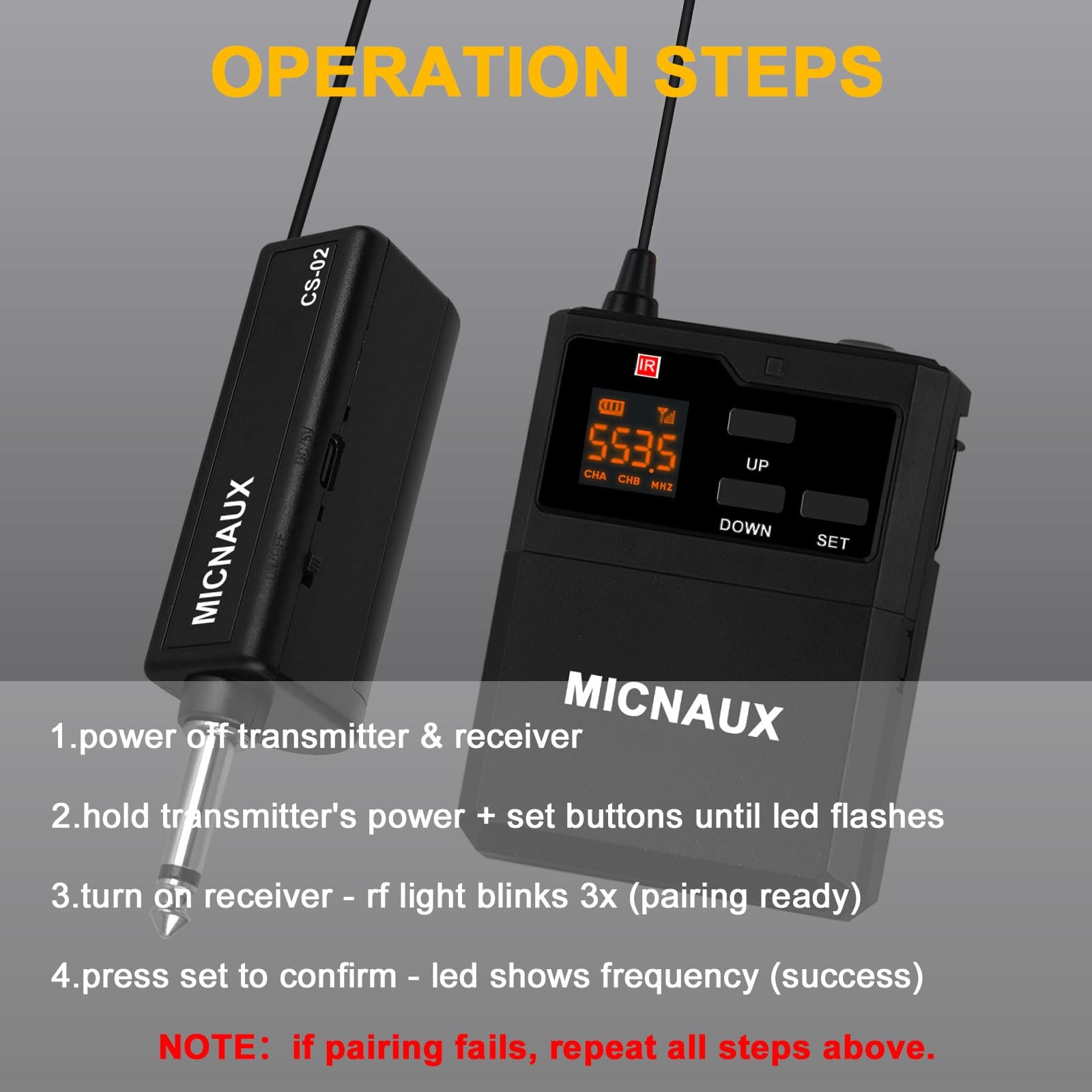 Wireless Lapel Microphone System with Headset & Lavalier Mics, Dual Bodypack ...