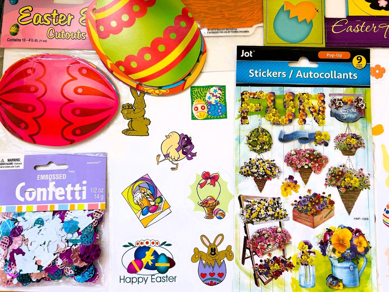 LARGE LOT EASTER SPRING THEME SCRAPBOOK STICKERS, EMBELLISHMENTS, CHIPBOARD