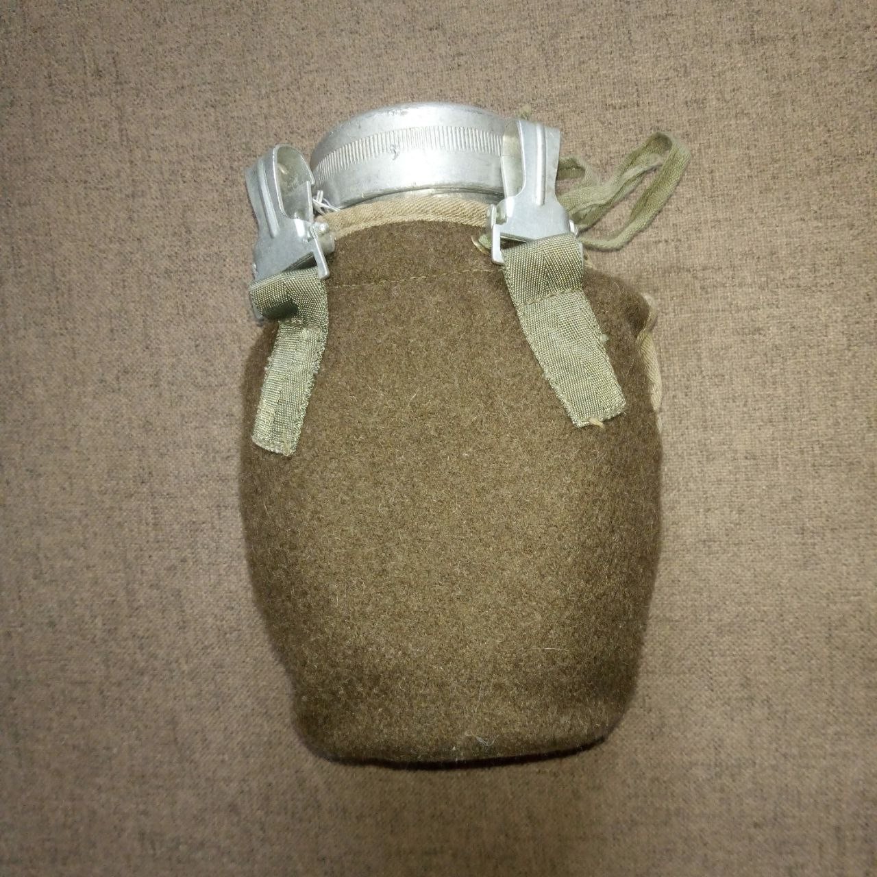 Original vintage aluminum canteen in a case of the Polish army The Cold War era