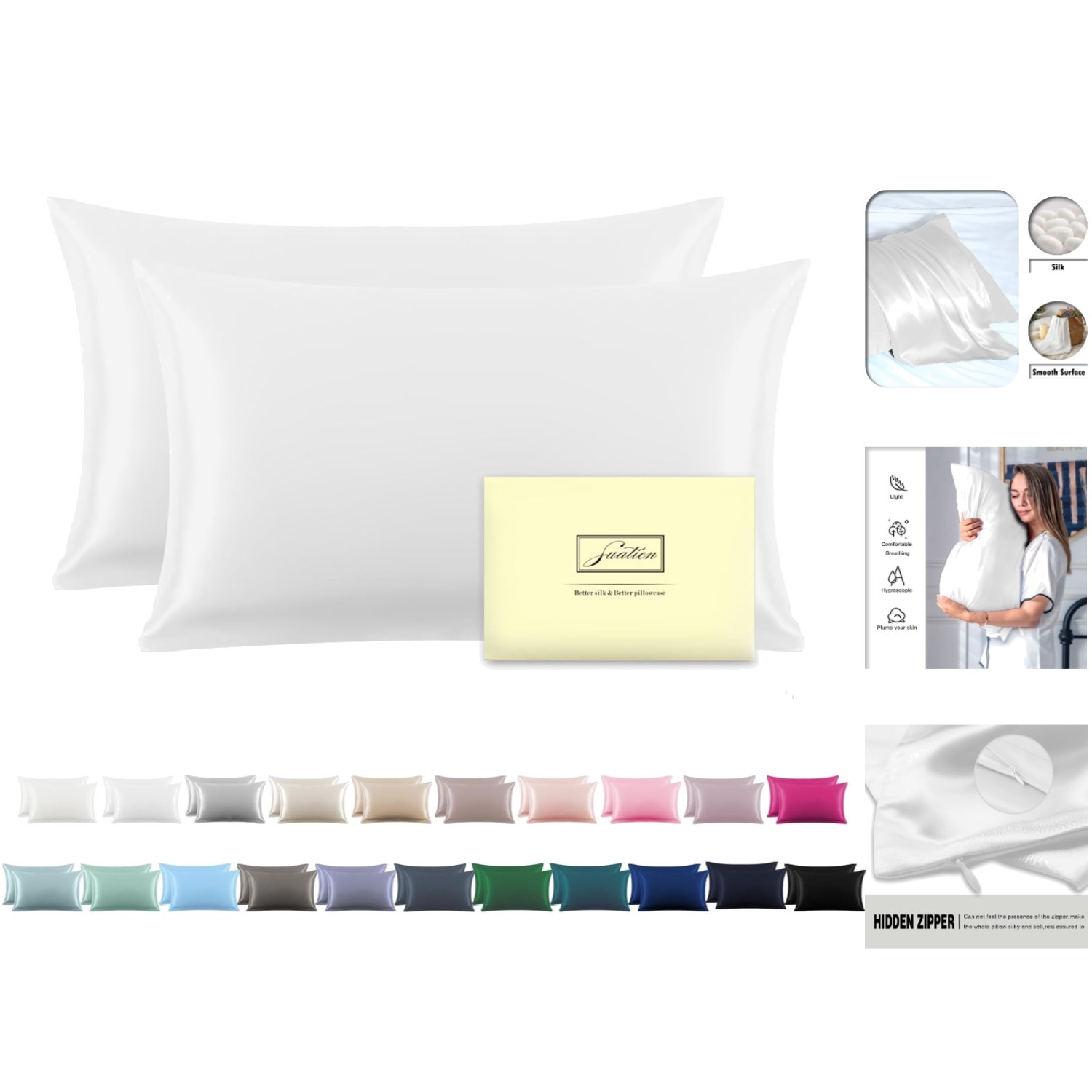 Luxury Mulberry Silk Pillowcase Set of 2 for Hair & Skin – Standard Size 20"x26"