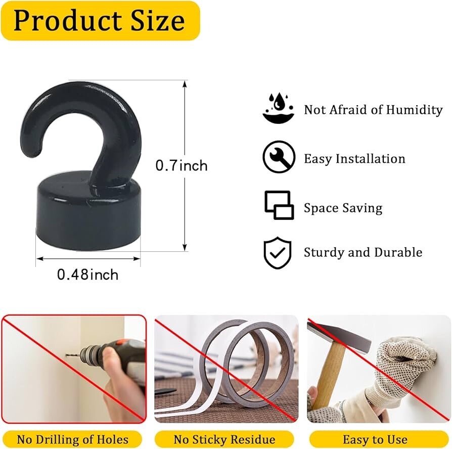 White OR BLACK 10 PCS Small Magnetic Hooks for Refrigerator, Mini Magnetic Hooks