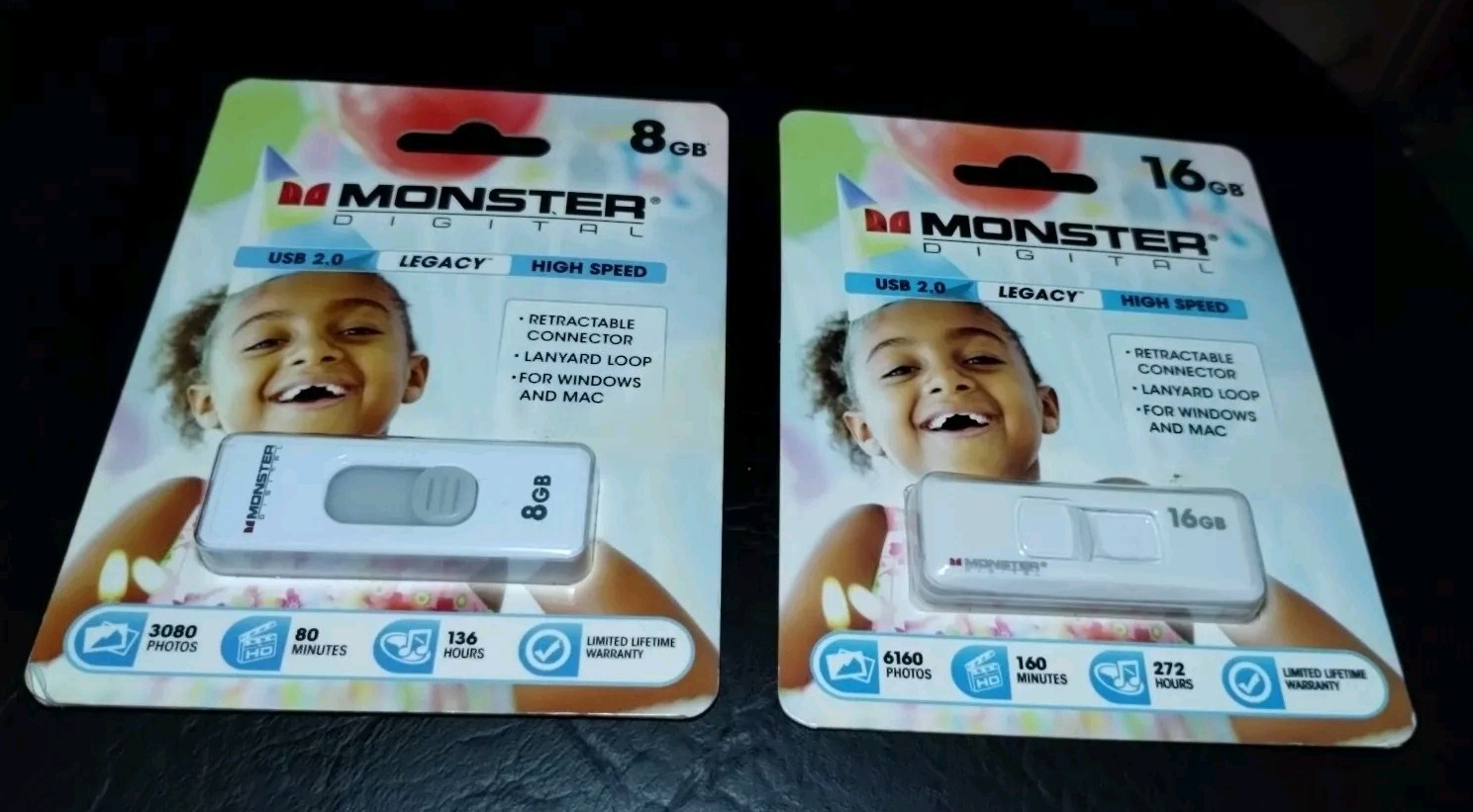 Lot Of 2 Monster Digital USB ( 1 ) 16 GB 1& ( 1 ) 8GB Flash Drives - NOS