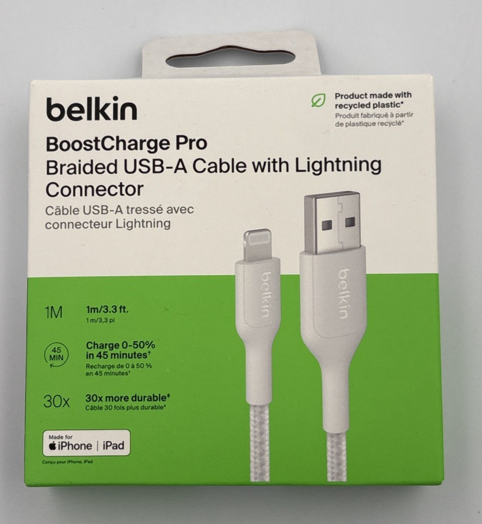Belkin BoostCharge Pro Braided USB-A Cable with 8-Pin Fast Connector (3.3 FT.)
