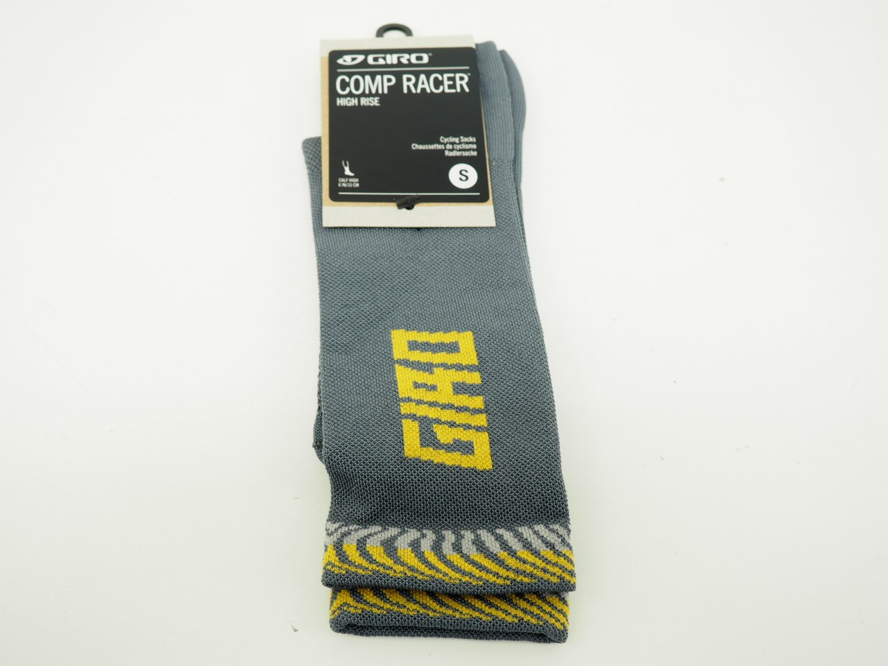 New! Giro Comp Racer Cycling Socks High Rise Adult Size Small Gray/Yellow