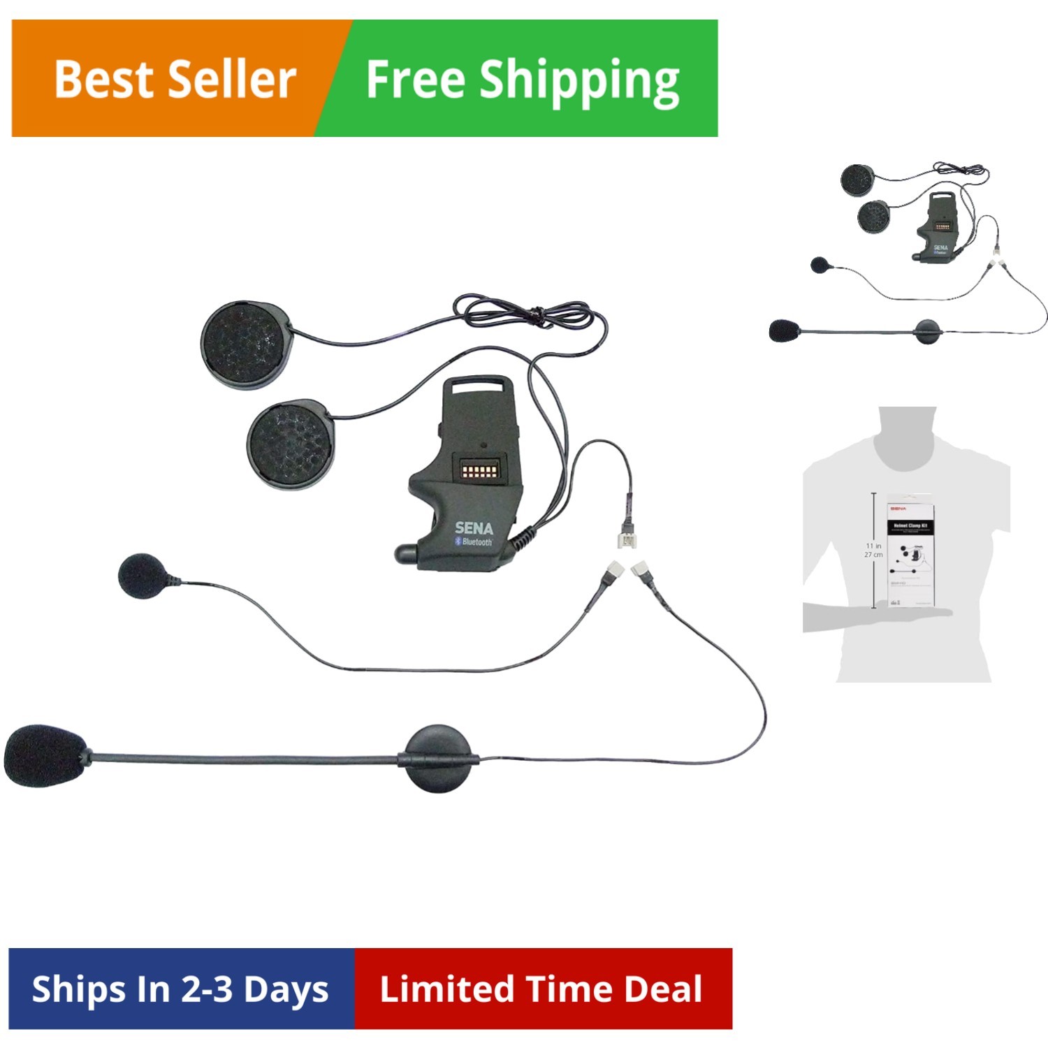SMH-A0302 Helmet Clamp Kit with Boom and Wired Microphones for Bluetooth Head...