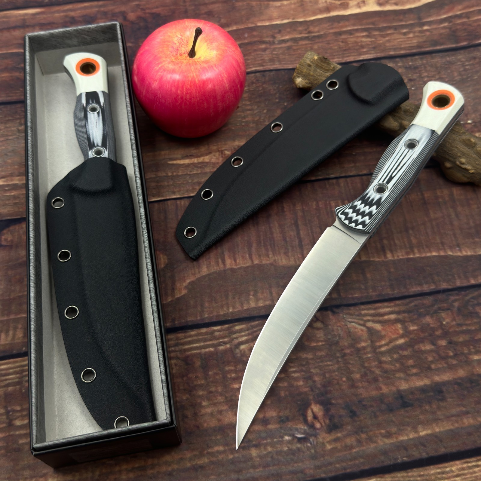 Lightweight Camping Utility Knife, Stainless Steel Curved Blade, Kydex Sheath