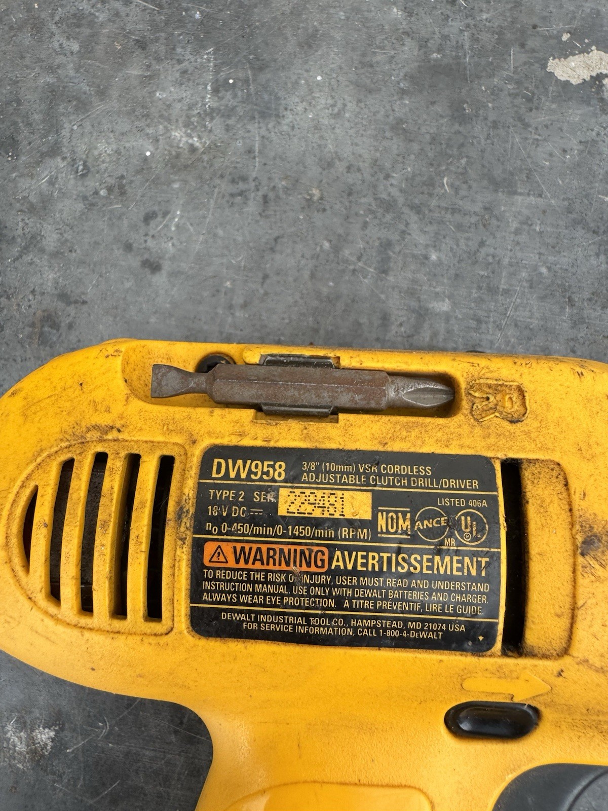 Dewalt DW958 3/8" Cordless Drill/Driver 18V No Battery Tool Only
