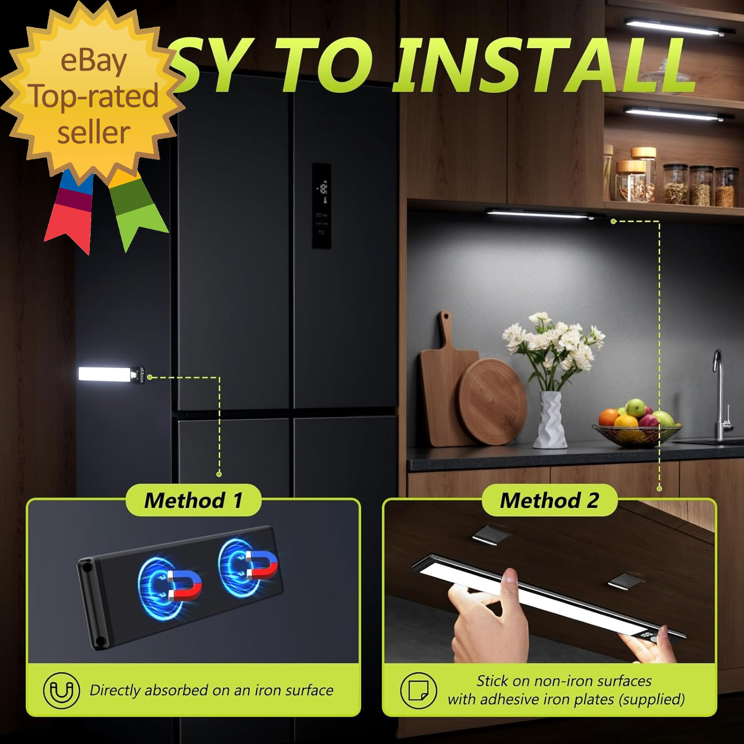 4 Pack 10 under Cabinet Lights with Digital Display 52 LED Rechargeable Motion