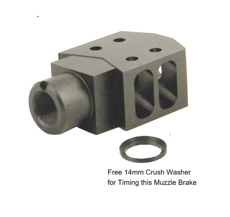 14x1 LH Left Hand Thread Steel Tanker Muzzle Brake F 7.62x39mm,Free Crush Washer