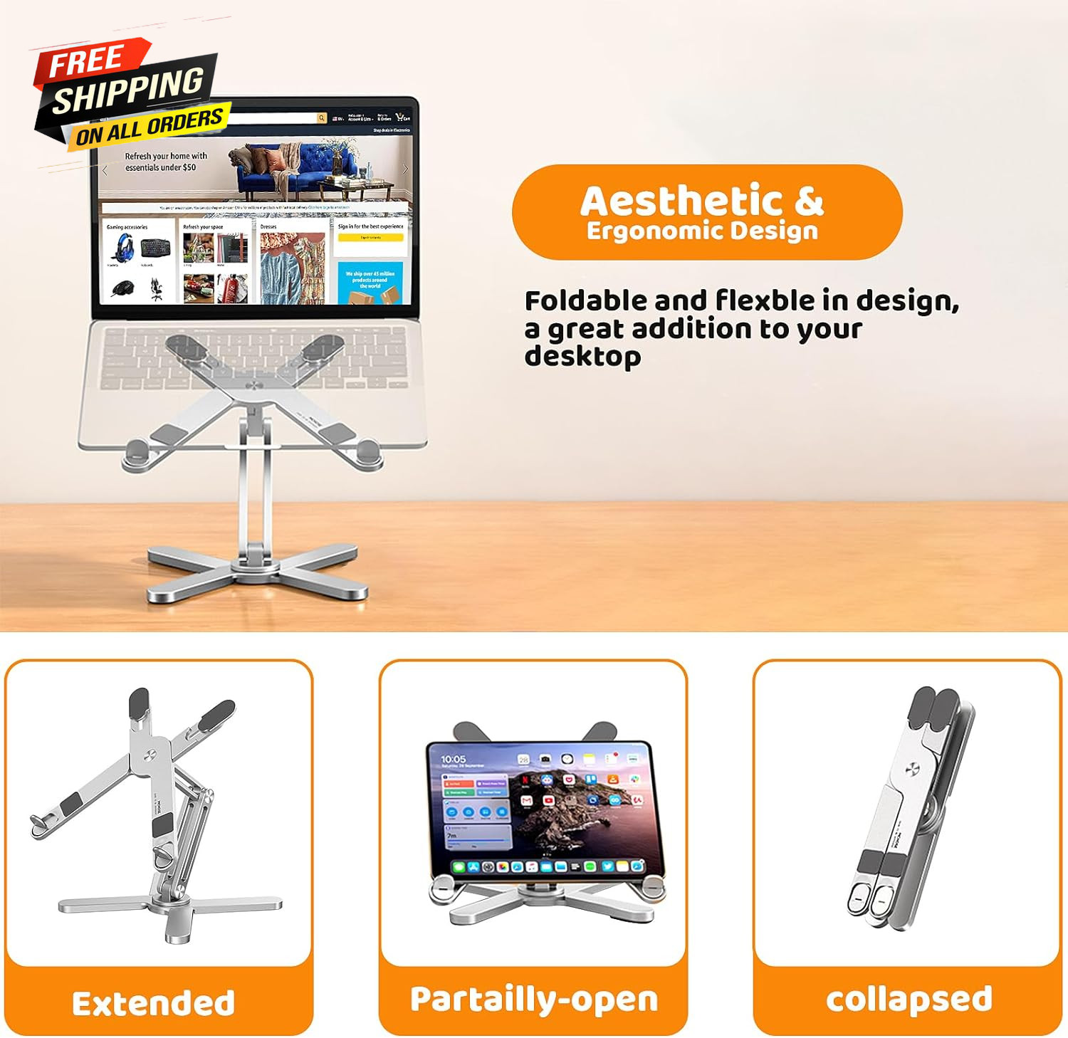 Laptop Stand with 360 Rotating Base, Computer Notebook Laptop Riser Metal Holder