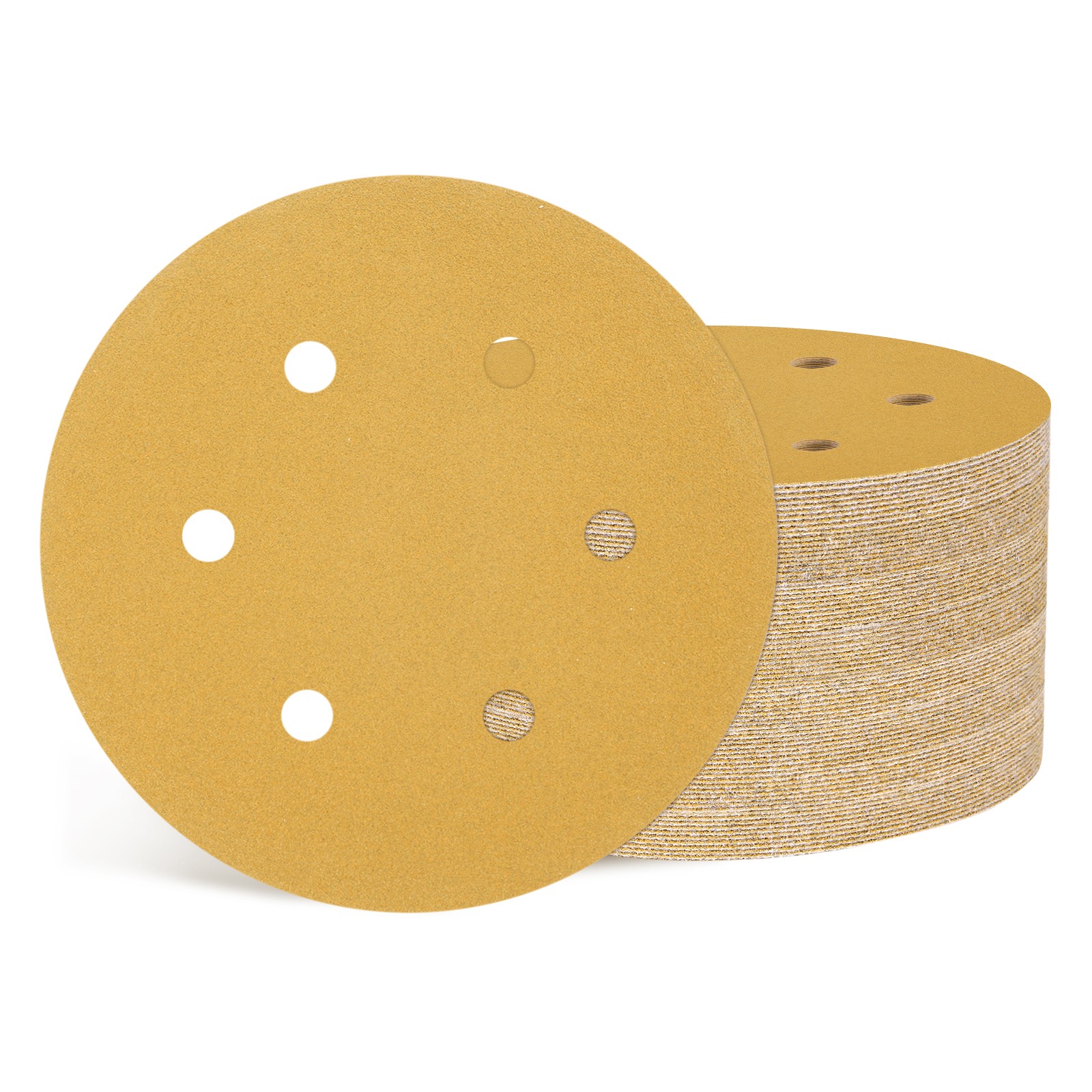100 Pcs Sanding Disc 6 Inch 150 Grit 6 Hole Random Orbital Sandpapers, Yellow