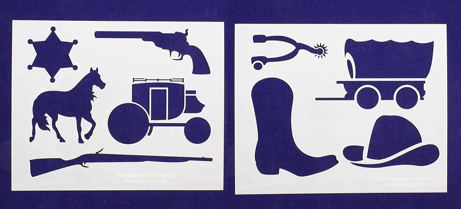Old West Themed Stencils 2 Pc Set - 14 Mil Mylar