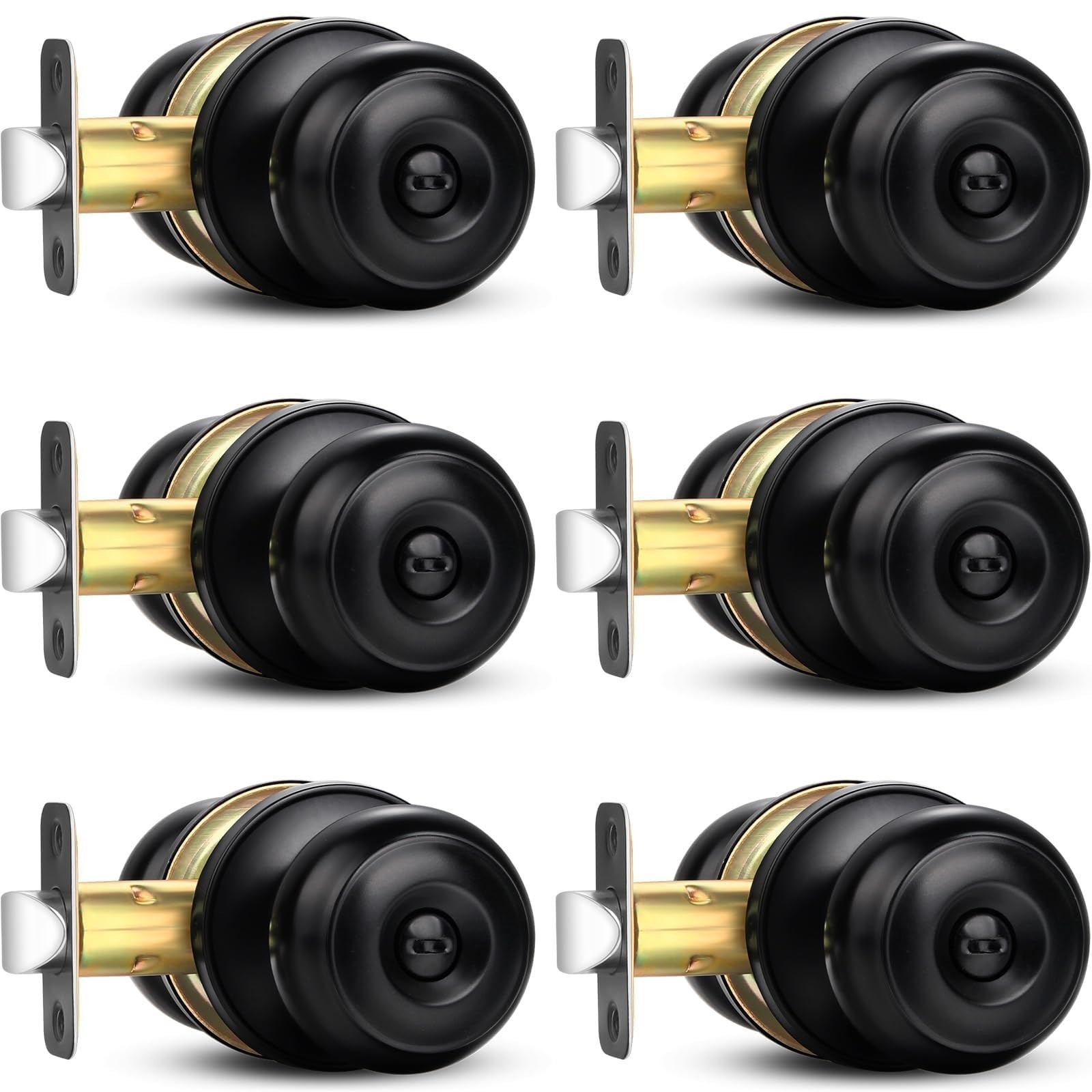 Privacy Door Knob, 6 Pack Black Round Keyless Doorknobs Interior Lockset | Pr...