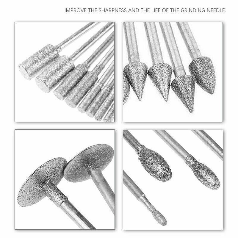 Diamond Coated Grinding Grinder Head Glass Burr Bits for Rotary Tools 50Pcs/Set