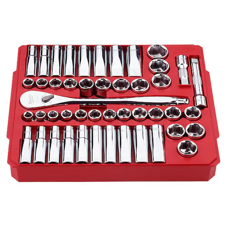 Milwaukee Tool 48-22-9010 47Pc 1/2" Drive Metric & Sae Ratchet And Socket Set