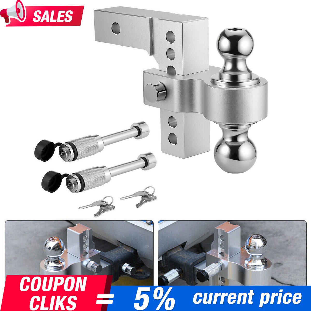 2" Receiver 6" Drop/Rise Adjustable Tow Hitch Dual Ball Mount Trailer 18500 US