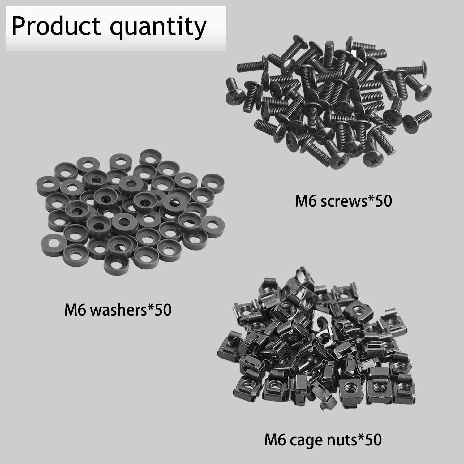 Leadrise 50-Pack M6 x 16mm Computer Rack Mount Cage Screws, One Size, Black