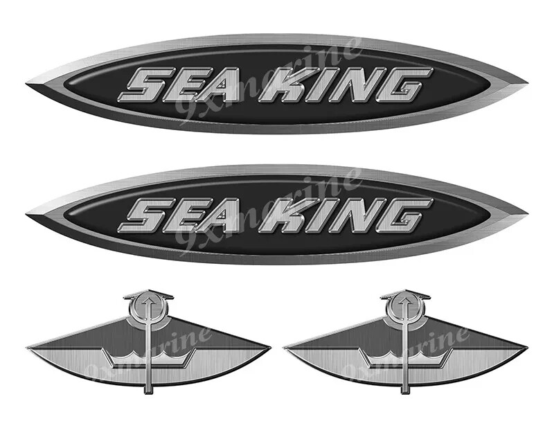 SEA KING Vintage Metal Style Vinyl Decal Boat Stickers 4 PC Set, 10"x2", 5"x2"