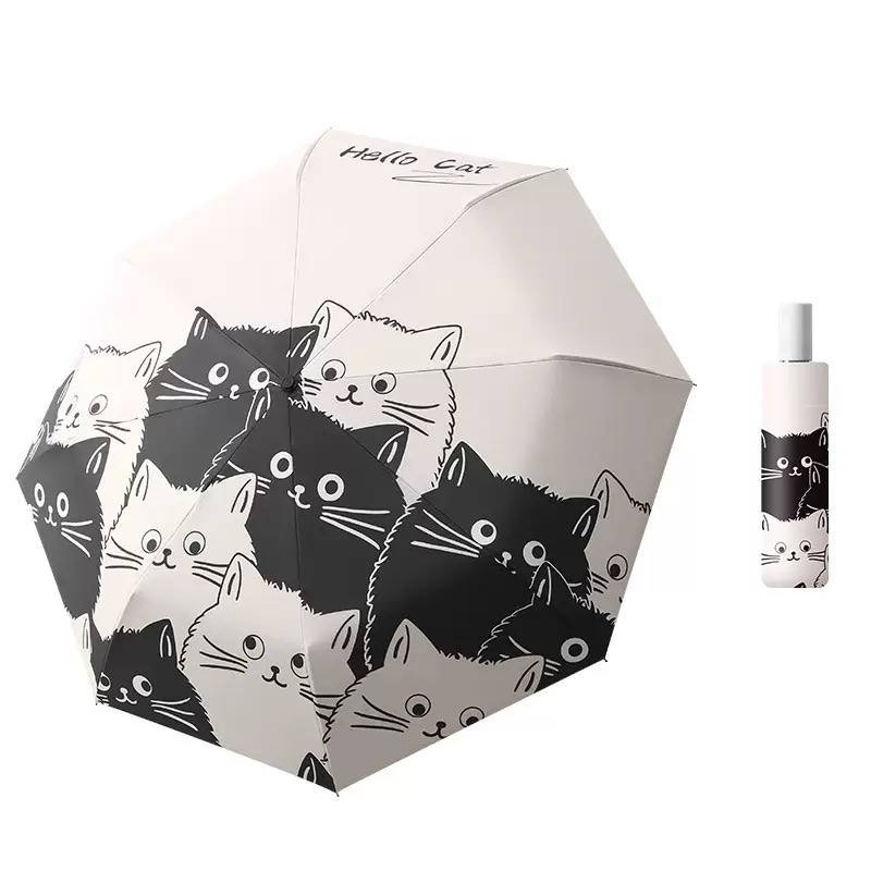 Cartoon Cat Folding Umbrella UV Protection Auto Open Sun Rain Parasol