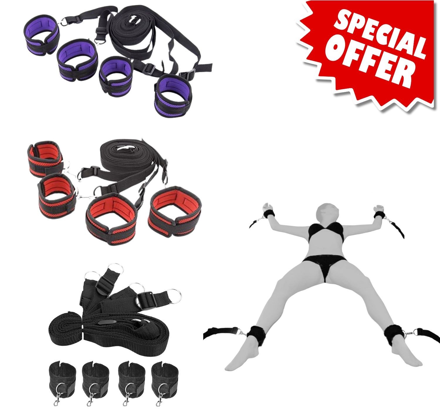 BDSM Bed Restraints Kit – Soft Adjustable Bondage Straps for Adult Couples