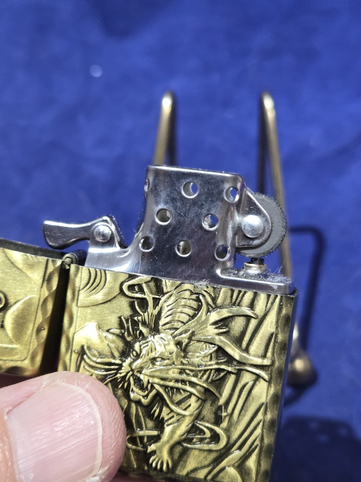 Bohai Embossed Gold Brass White Tiger Dragon Lighter Brand New