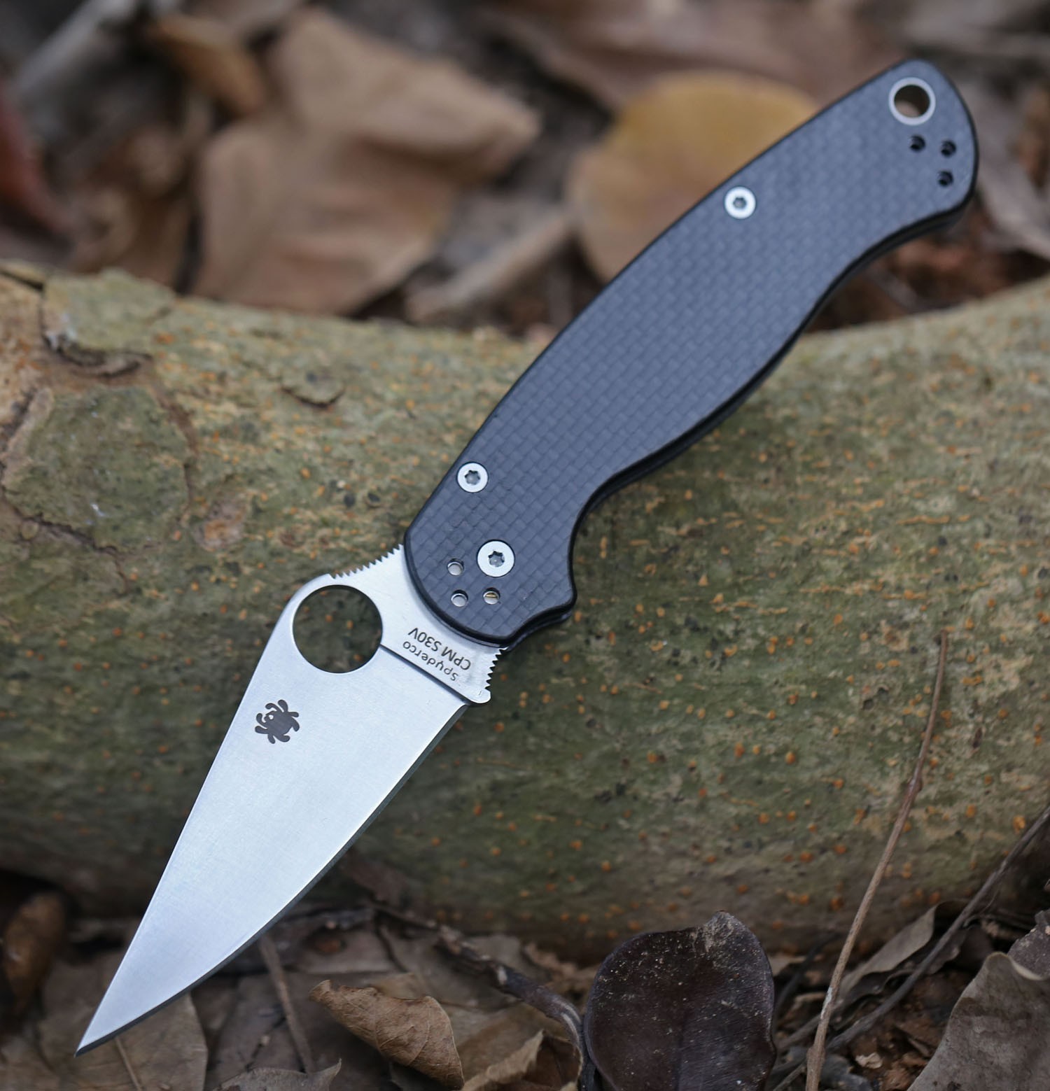 Full Black Carbon Fiber Handle Lockback Para Military Camping Pocket Knife Fold